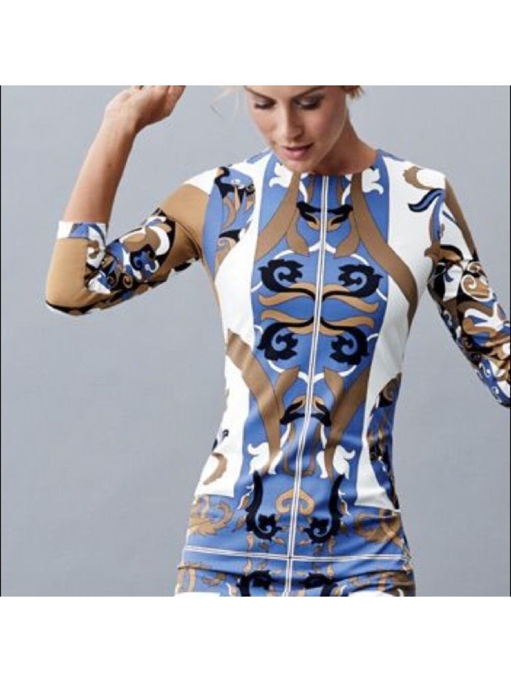 NWT J. McLaughlin Sophia Dress in Navy Brown Abbey Print with 3/4 Sleeve. Size S